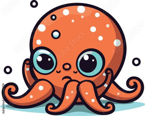 Cute cartoon octopus. Vector illustration isolated on white background.