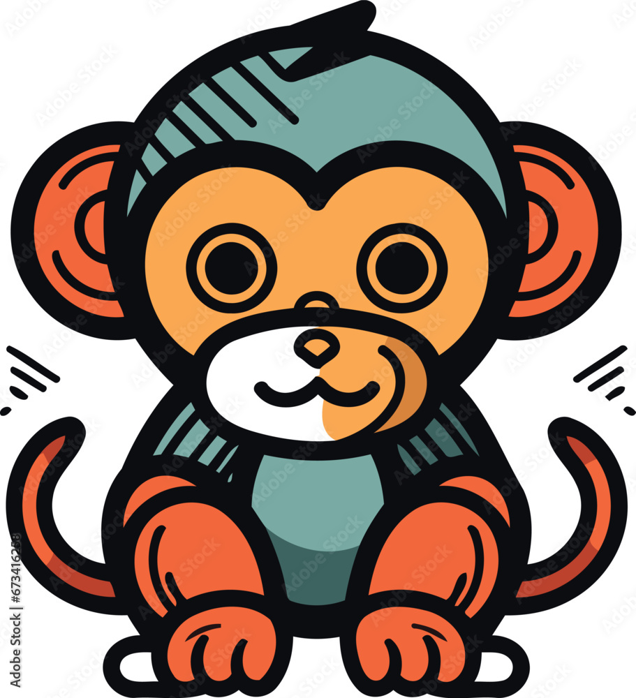 Obraz premium Cute cartoon monkey. Vector illustration isolated on a white background.