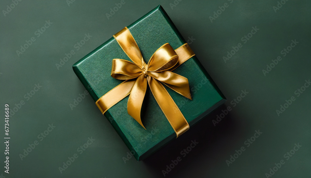 Dark green gift box with gold satin ribbon Dark green gift box with gold satin ribbon