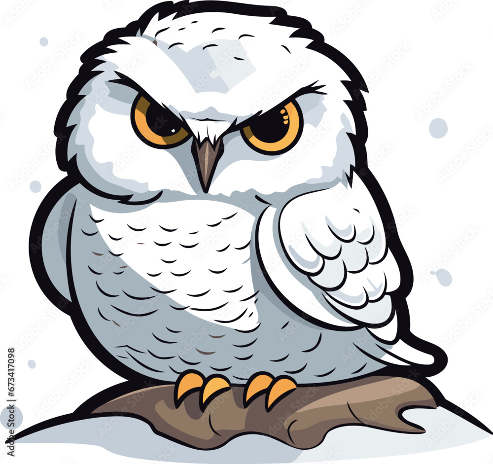Fototapeta premium Owl on a rock. Vector illustration on a white background.