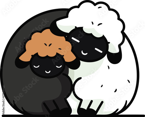 Sheep and lambs. Cute cartoon animal vector illustration.