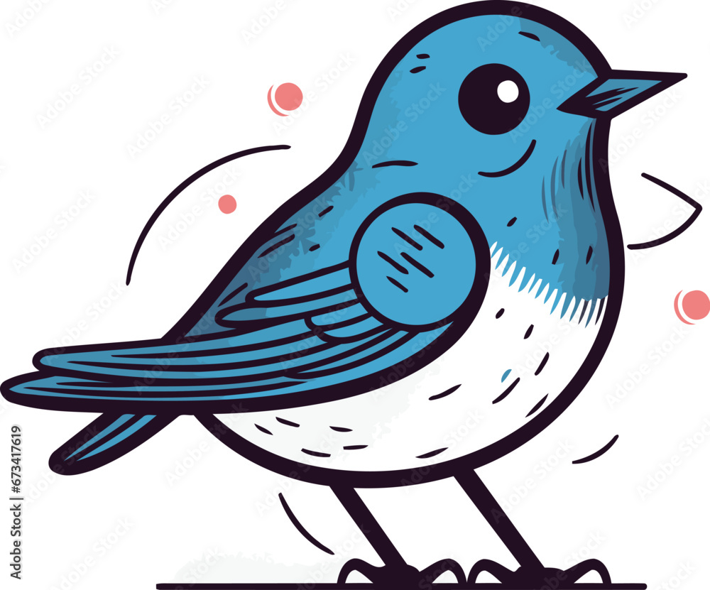 Vector illustration of a cute cartoon blue bird. Isolated on white background. Vector illustration of a cute cartoon blue bird. Isolated on white background.
