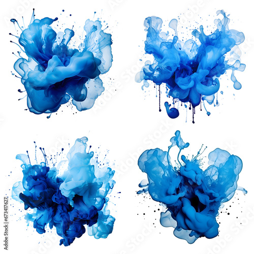 set of 4 abstract blue ink blots