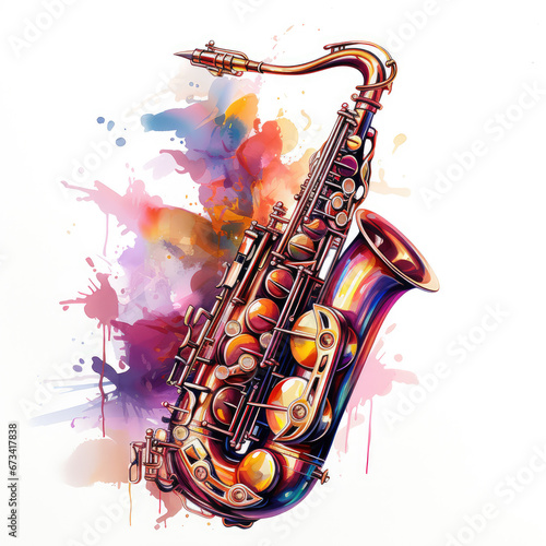 watercolor Saxophone clipart  Generative Ai
