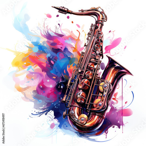 watercolor Saxophone clipart, Generative Ai