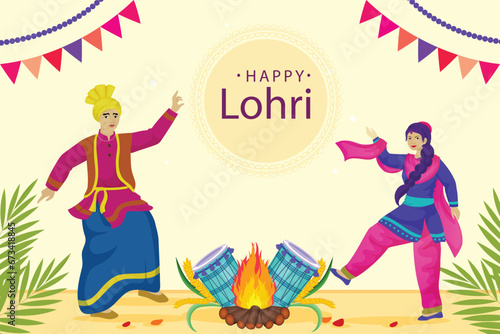 Vector illustration of Happy Lohri holiday festival of Punjab India photo