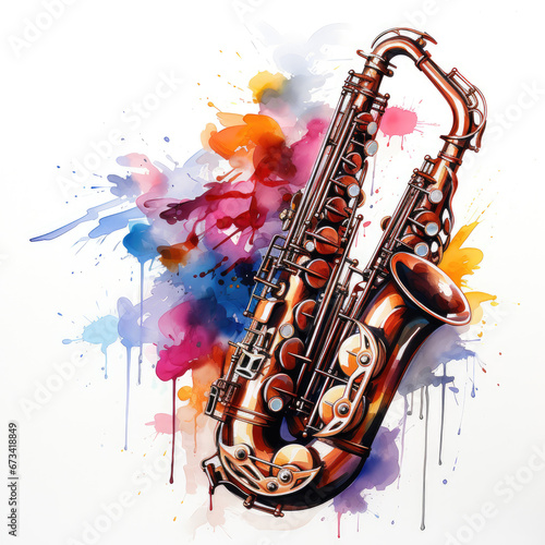 watercolor Saxophone clipart  Generative Ai