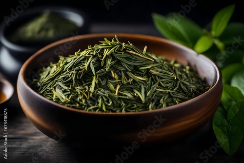 green tea leaves in a bowl