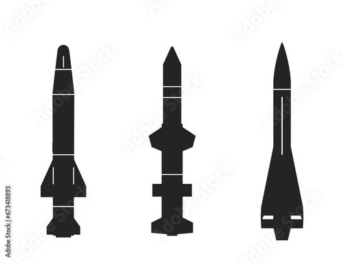 missile icon set. war, weapon and rocket system symbols. vector images for military web design