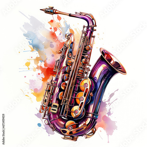 watercolor Saxophone clipart  Generative Ai