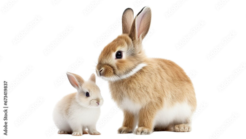 Rabbit and cute little bunny, cut out