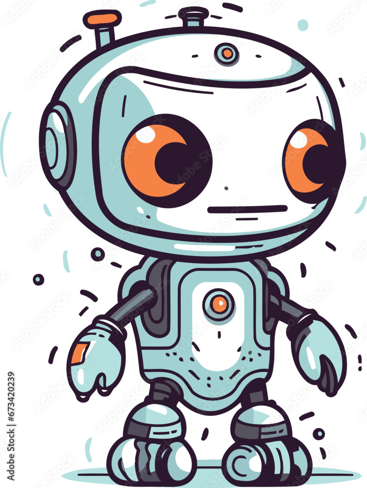 Cute little robot. Hand drawn vector illustration in cartoon style. Cute little robot. Hand drawn vector illustration in cartoon style.