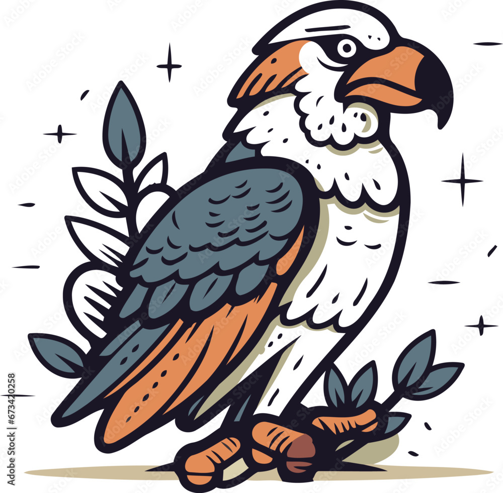 Eagle. Vector illustration on white background. Cartoon style. Hand drawn. Eagle. Vector illustration on white background. Cartoon style. Hand drawn.