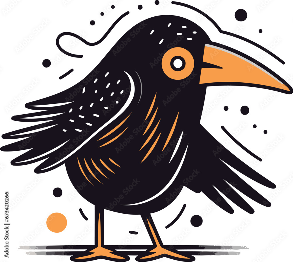 Cute crow vector illustration. Hand drawn doodle style. Cute crow vector illustration. Hand drawn doodle style.