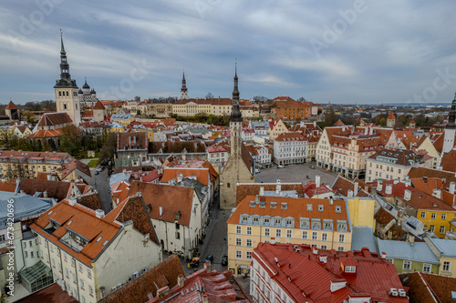 Aerial autumn fall view of Tallinn old town, Estonia