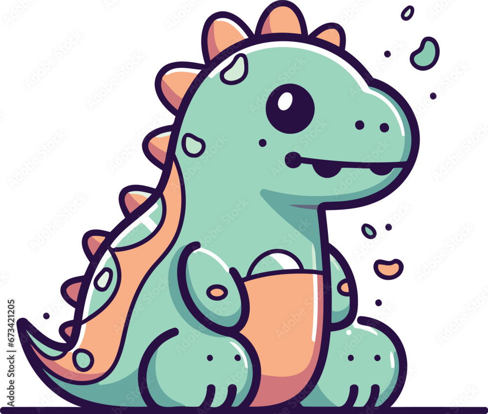 Fototapeta premium Cute cartoon dinosaur with a cup of coffee. Vector illustration.