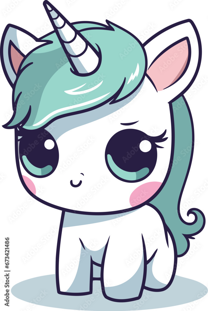 Obraz premium Cute cartoon unicorn. Vector illustration. Isolated on white background.