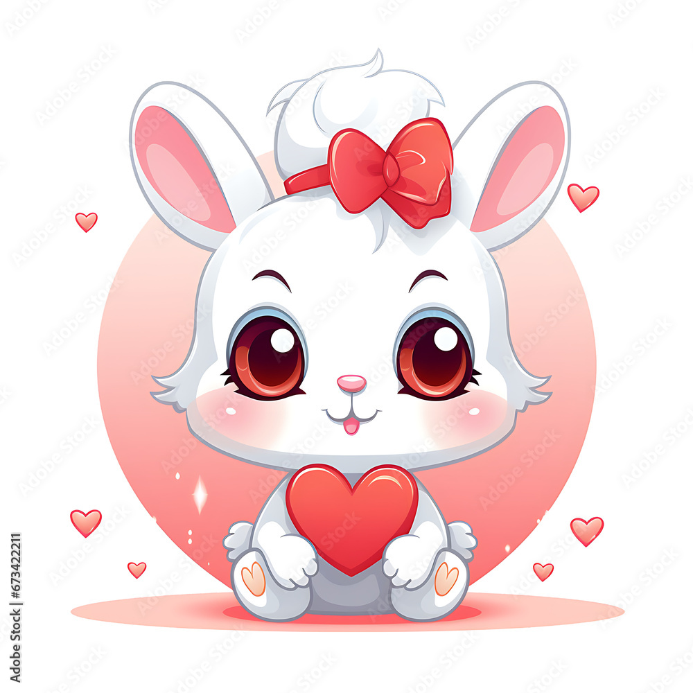 Beautiful cartoon illustration with pink cute rabbit for print design. Beautiful cartoon illustration with pink cute rabbit for print design.