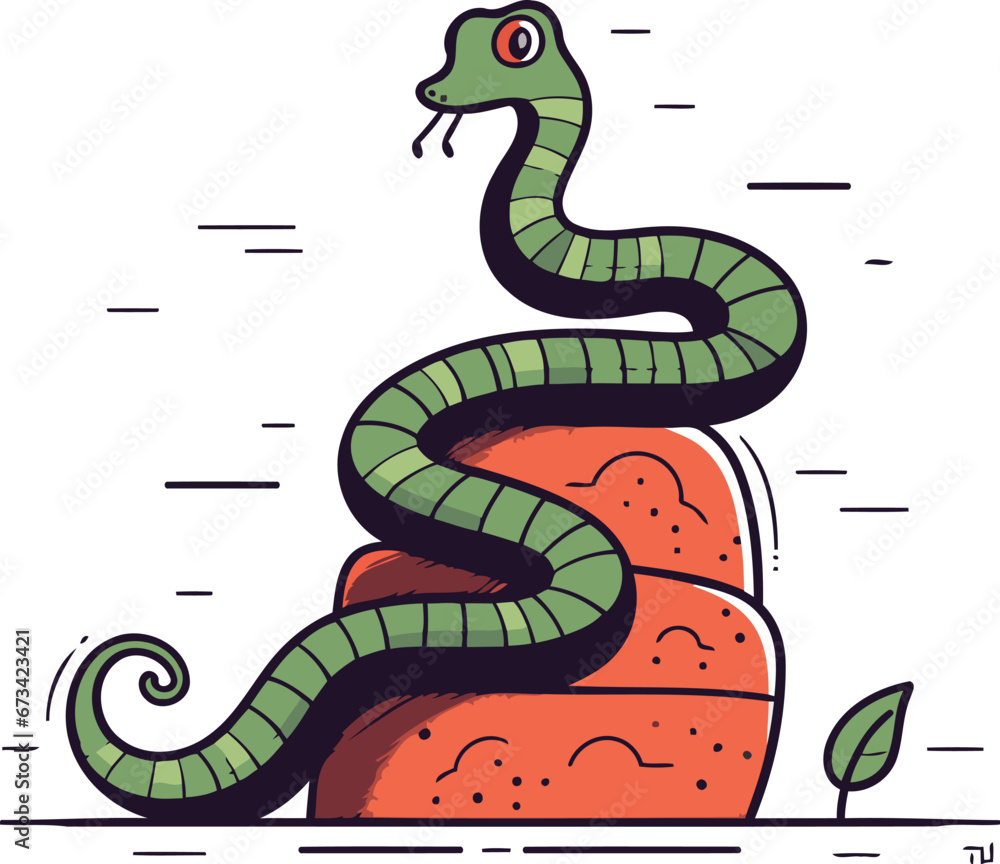 Cute snake on a stone. Vector illustration in flat style. Cute snake on a stone. Vector illustration in flat style.
