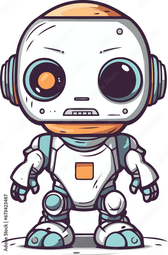 Cute robot cartoon. Vector illustration. Isolated on white background.