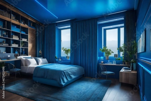 Beautiful badroom with blue wall