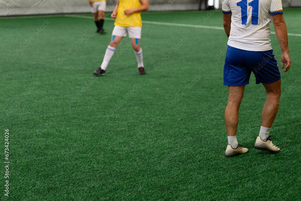 Minisoccer players on court during the match. Space for copy. Minisoccer players on court during the match. Space for copy.