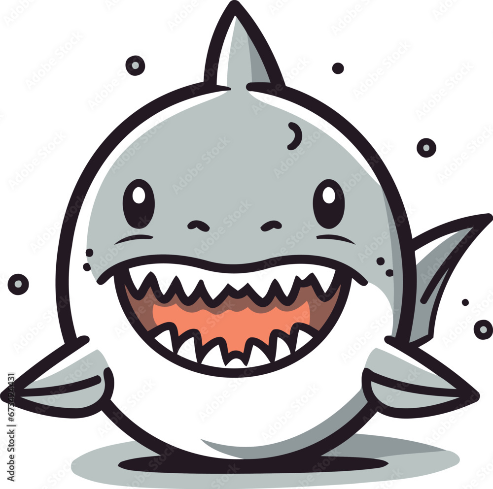 Cute Shark Cartoon Mascot Character Illustration Isolated on White Background Cute Shark Cartoon Mascot Character Illustration Isolated on White Background