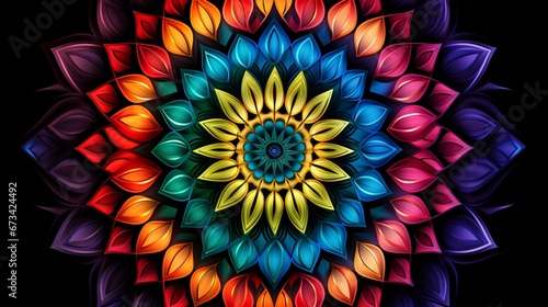 A visually striking mandala with a spectrum of vivid, interwoven colors, a true work of art.