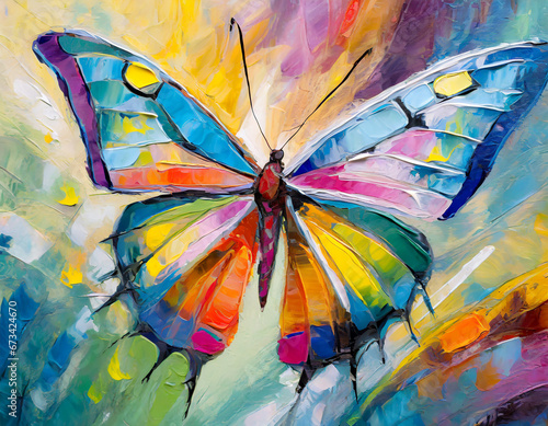 Colorful abstract oil acrylic painting illustration of colorful butterfly
