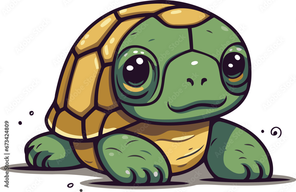 Fototapeta premium Cute cartoon turtle. Vector illustration isolated on a white background.