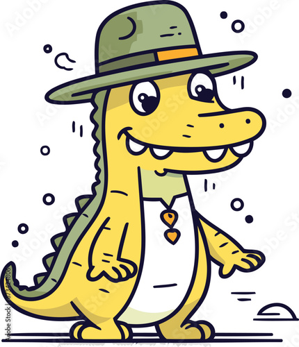 Cute crocodile in a hat and tie. Vector illustration. photo