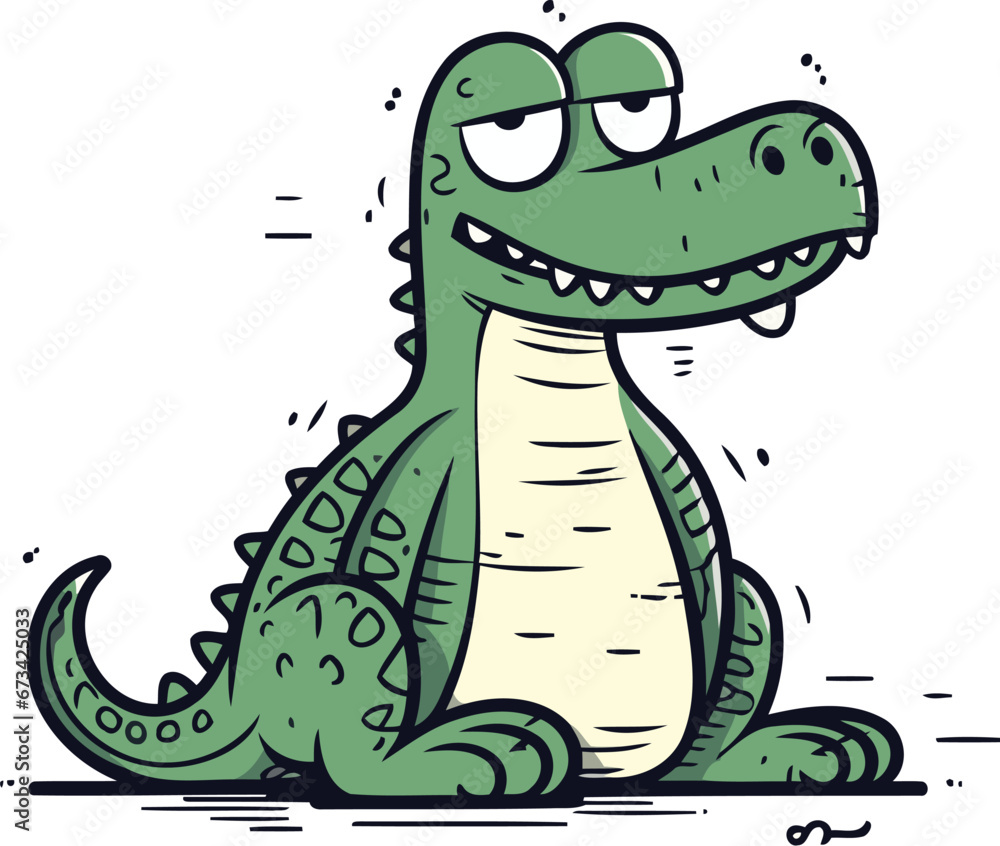 Fototapeta premium Crocodile doodle vector illustration. Cute cartoon crocodile.