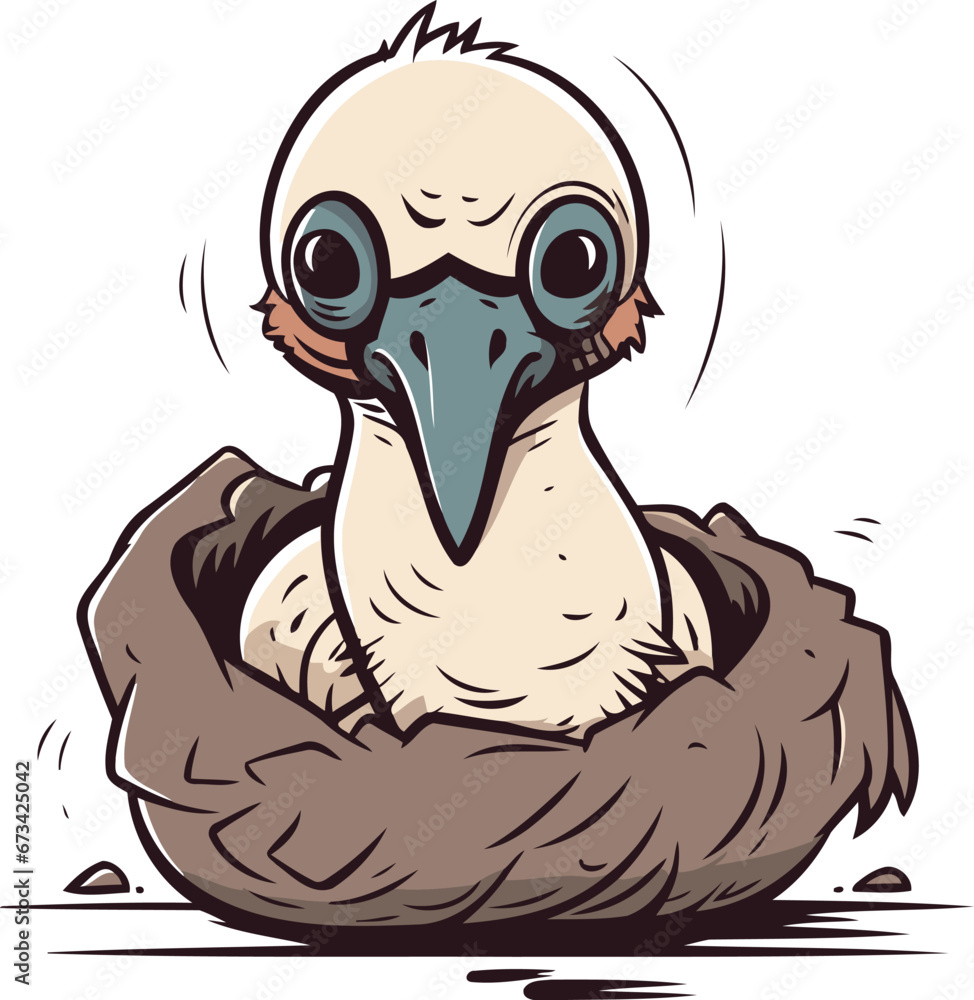 Fototapeta premium Illustration of a bird in a nest on a white background.
