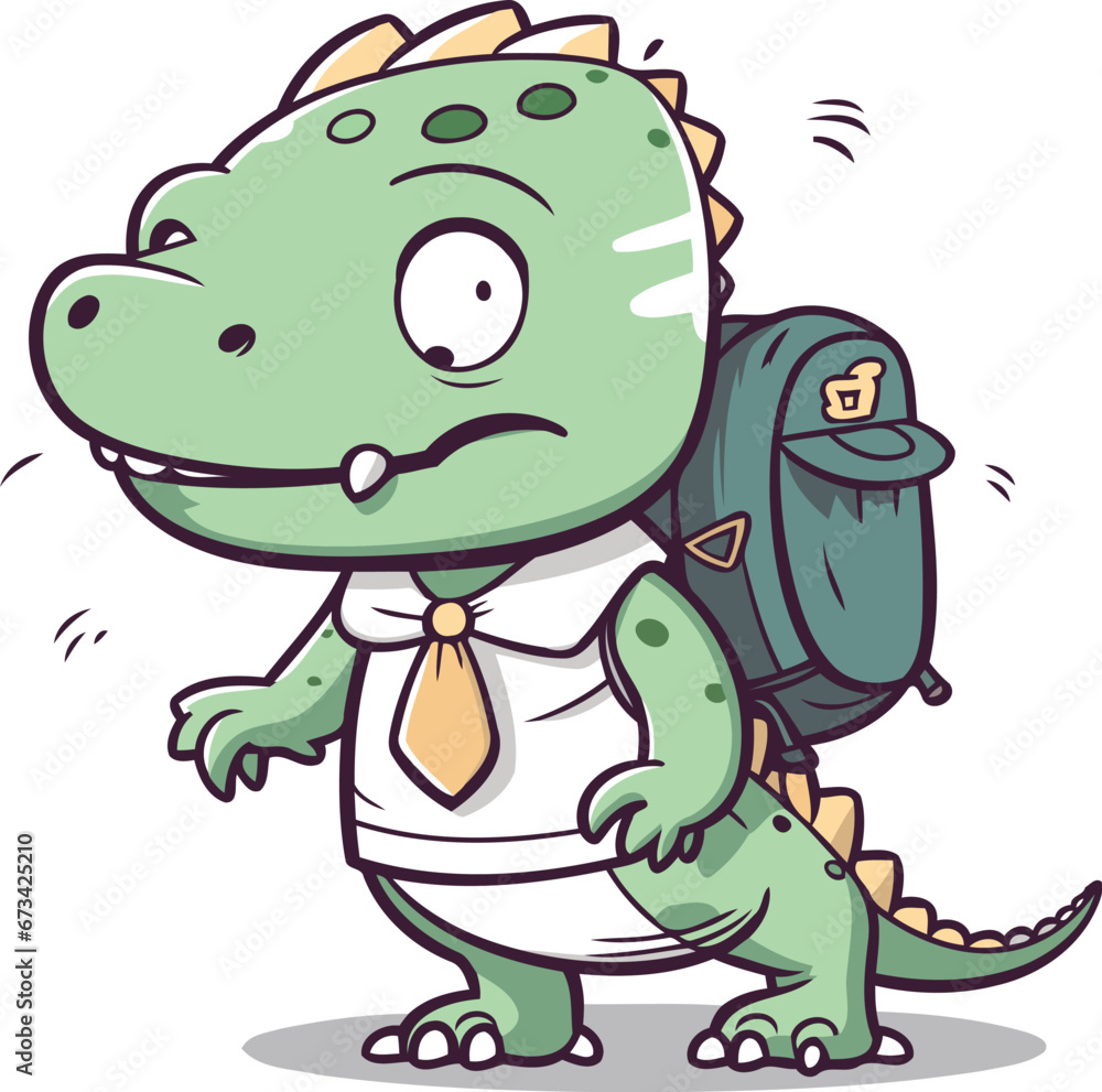 Cute crocodile carrying a backpack. Vector cartoon character illustration. Cute crocodile carrying a backpack. Vector cartoon character illustration.