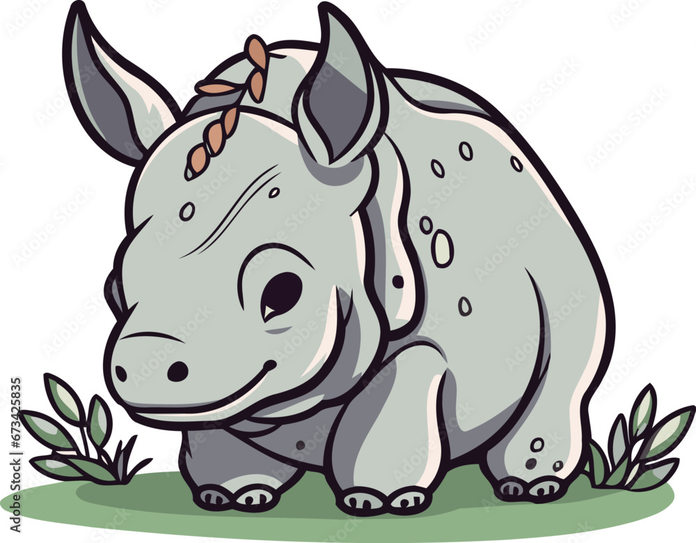 Cartoon rhinoceros on the grass. Vector illustration. Cartoon rhinoceros on the grass. Vector illustration.
