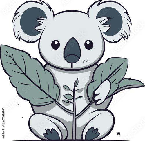 Cute koala with leaves. Vector illustration of a cartoon koala.
