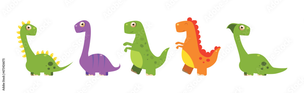 Fototapeta premium Cute Dinosaur as Colorful Prehistoric Beast and Animal Vector Set