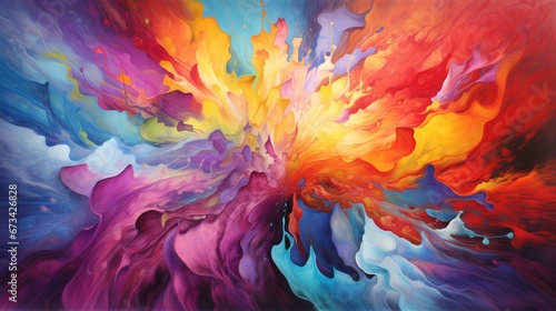 An explosion of color, an abstract canvas painted with a symphony of vibrant hues.