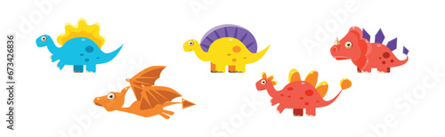 Cute Dinosaur as Colorful Prehistoric Beast and Animal Vector Set