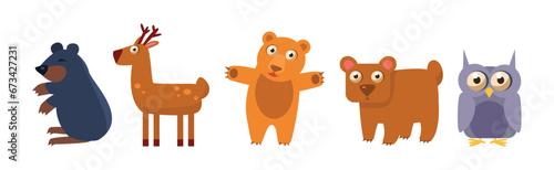 Forest Animals with Mole  Deer  Bear and Owl Vector Set