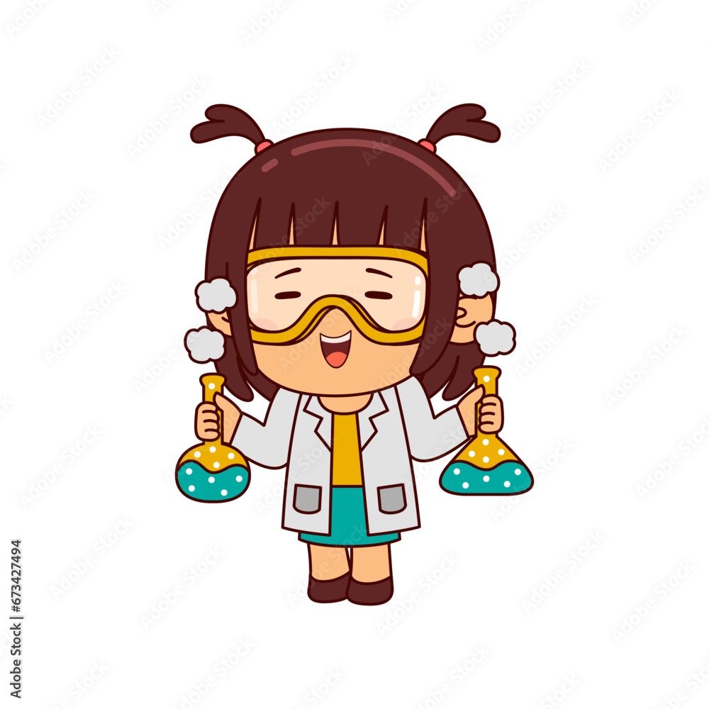 cute scientist girl cartoon character vector illustration