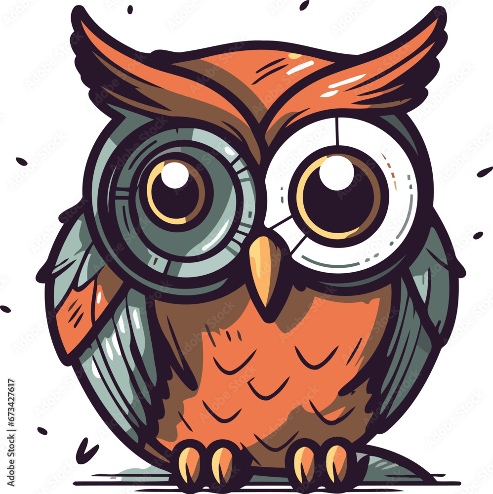 Naklejka premium Owl with big eyes. Cartoon vector illustration isolated on white background.