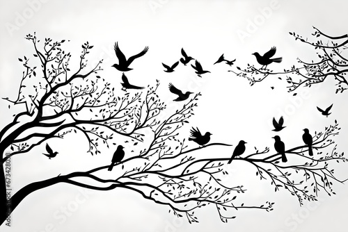 silhouette of a tree with birds