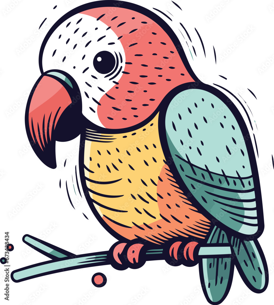 Fototapeta premium Cute parrot. Hand drawn vector illustration on white background.