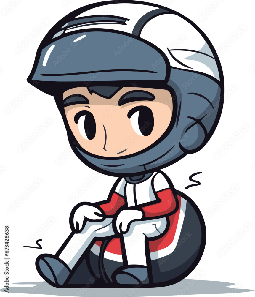 Biker boy with helmet sitting on the ground. Vector illustration. Biker boy with helmet sitting on the ground. Vector illustration.