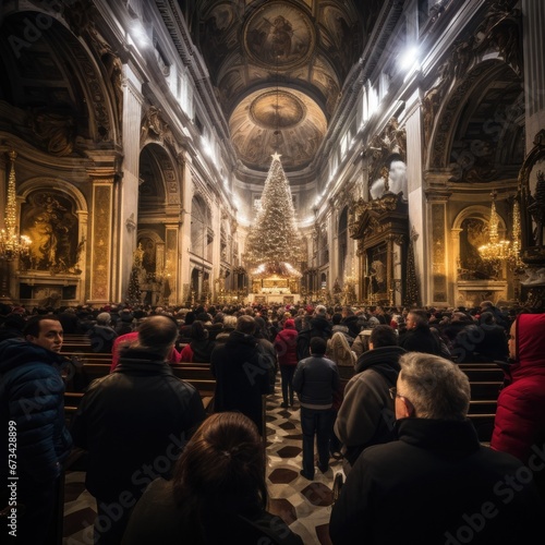 people attend midnight mass on Christmas Eve photo