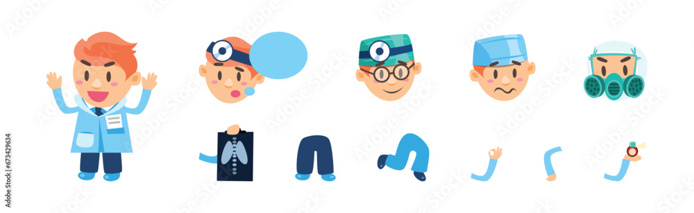 Doctor and Physician Character Comic Element Vector Set