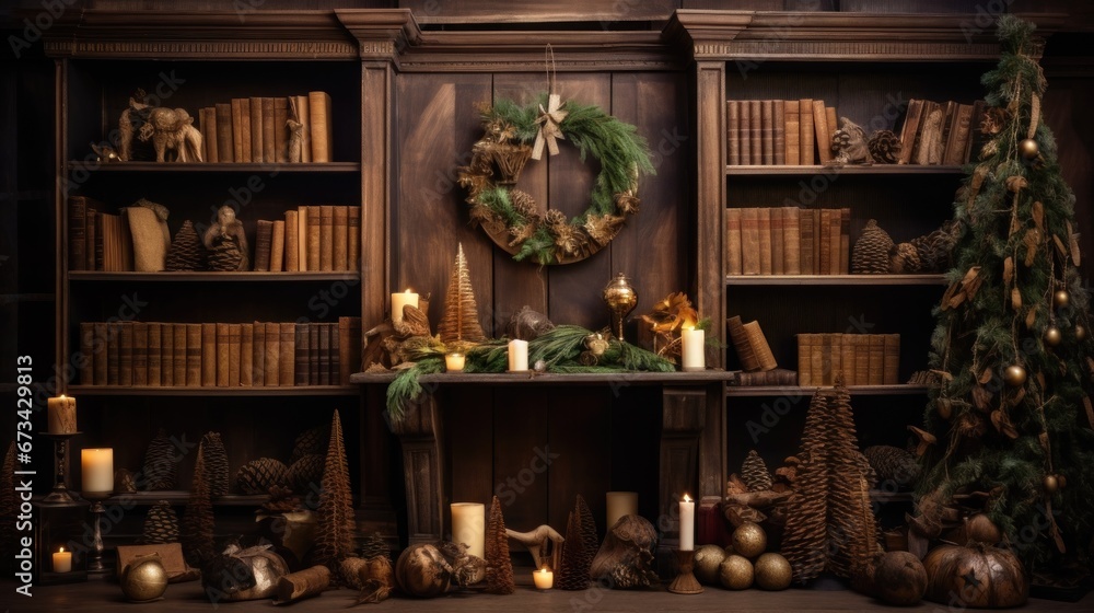 room decorated for christmas in rustic style