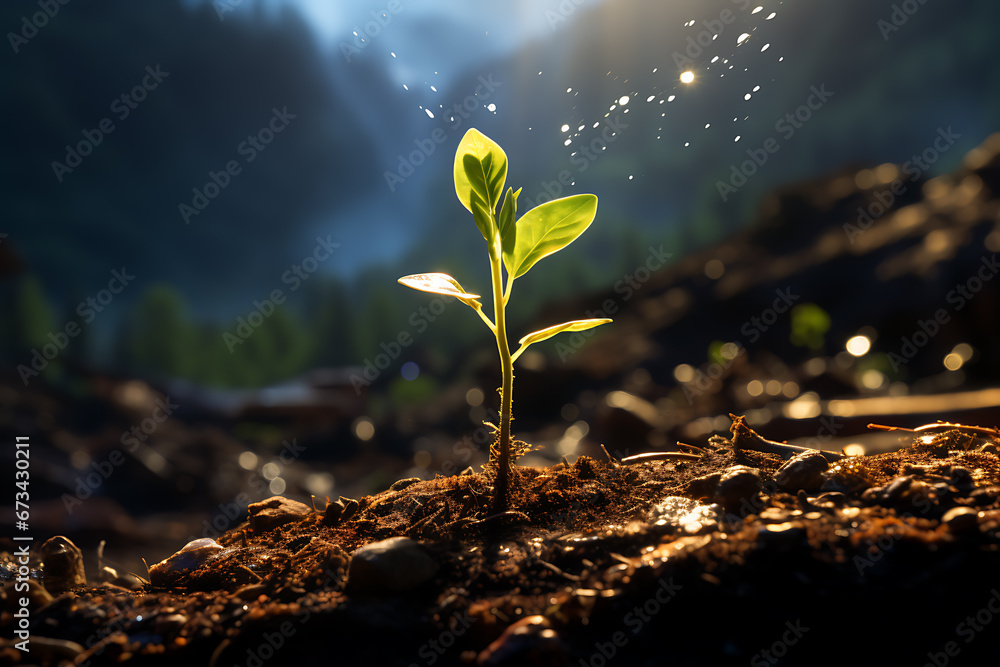 Young Plant Growing In Sunlight Young Plant Growing In Sunlight