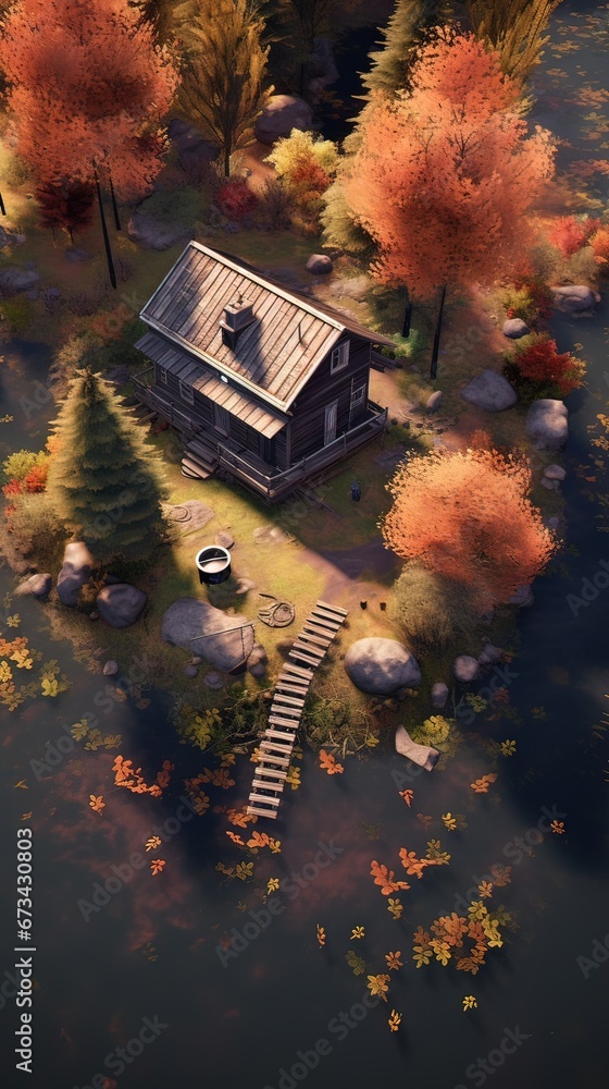 House in the forest. AI generated art illustration.
